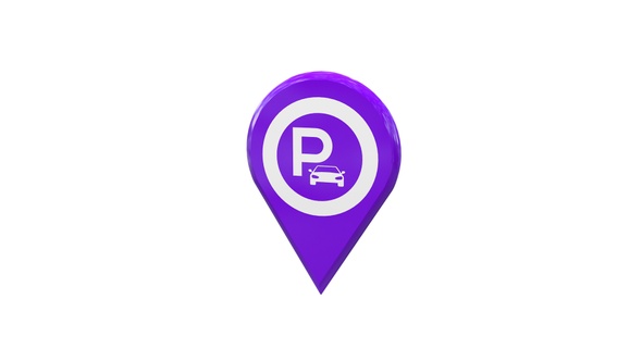 3D Purple Map Location Pin With Parking Area Icon V6 alt