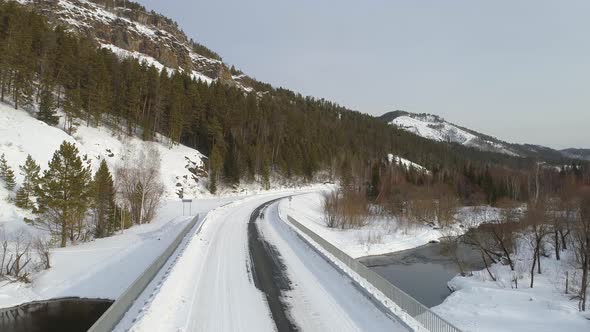 Aerial Winter Landscape With Bridge alt