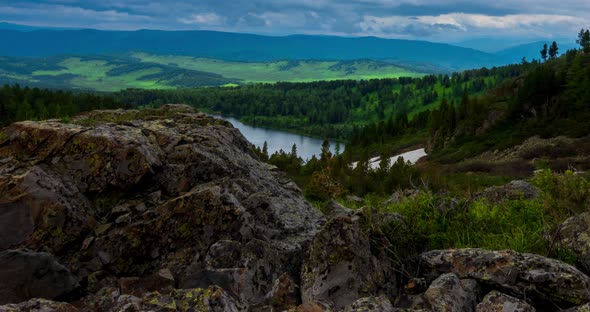 Mountain Lake Timelapse at the Summer or Autumn Time alt