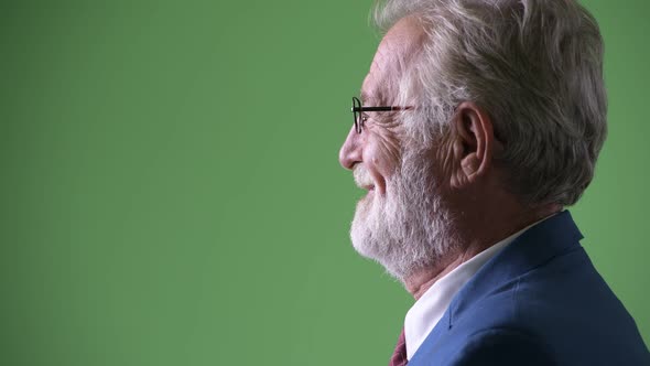 Handsome Senior Bearded Businessman Against Green Background alt