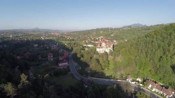 Aerial view of Bran Village and Bran Castle