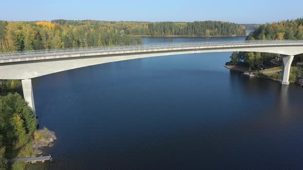 The View of the Long Bridge in Lake Saimaa with the Blue Water in Finland