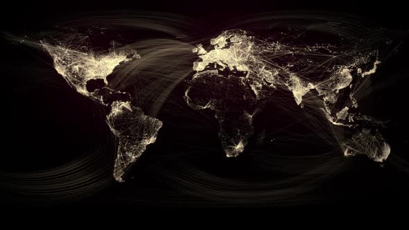 Glowing Network Lines Lighting Up World Map (Gold Version)