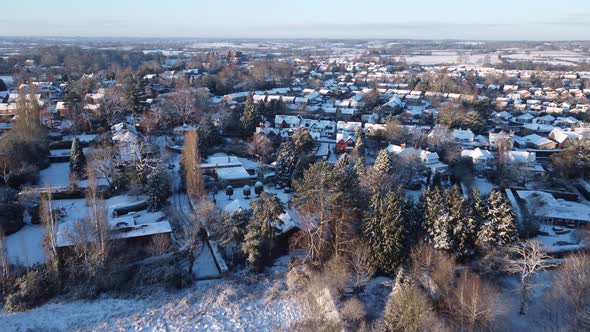 Kenilworth Town Suburbs Aerial Snow Scene In Winter