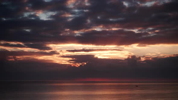 Early Morning, Sunrise Over Sea. Timelapse