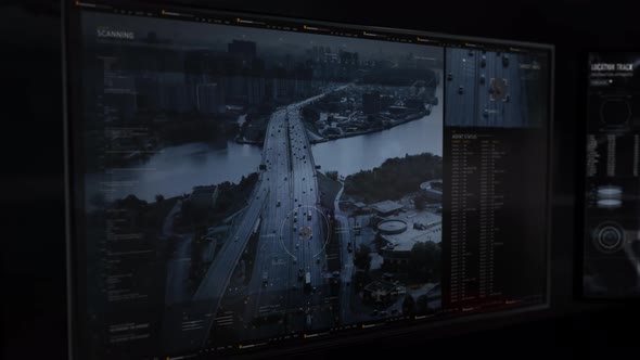 Special Service Using Drone Cameras to Follow the Target Car. Recording Data. UI alt