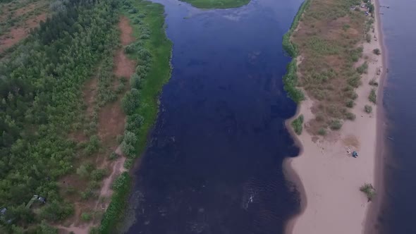 Aerial View of Amazing Nature with Wide River and Island
