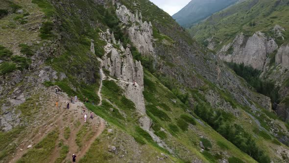 white rocks in the form of mushrooms in the mountains