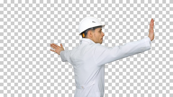 Young Workman with Helmet in White Robe, Alpha Channel alt