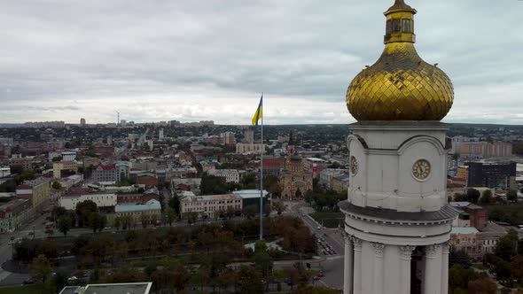 Autumn Dormition Cathedral, Kharkiv city aerial