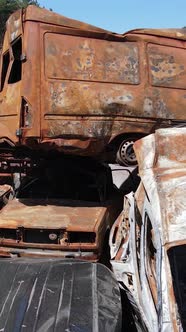 Vertical Video of Destroyed Cars in the City of Irpin Ukraine alt