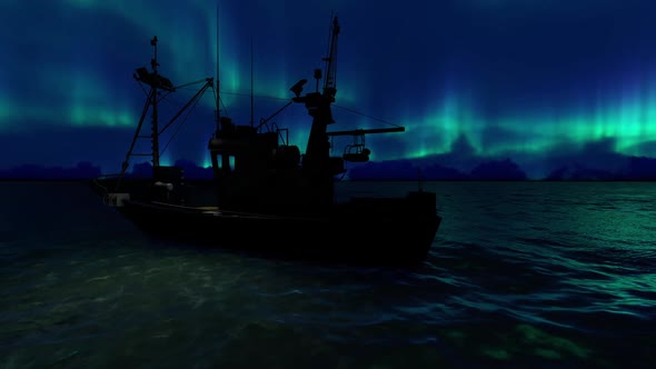 Boat And Aurora Borealis