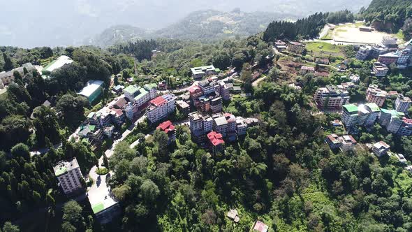 Pelling in India in the state of Sikkim seen from the sky alt