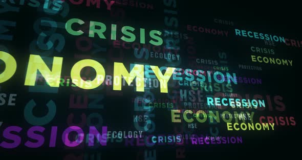 Crisis economy and recession text loop abstract concept alt