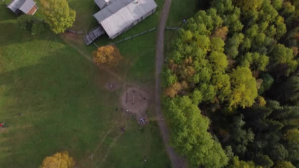 Village on a Hill in the Forest Drone Shooting