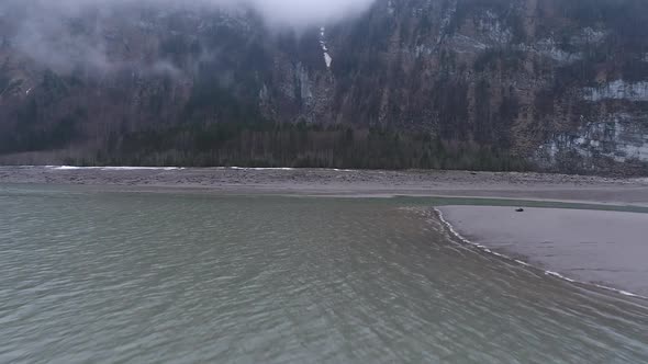 Aerial video of Glaris lake in Switzerland. 