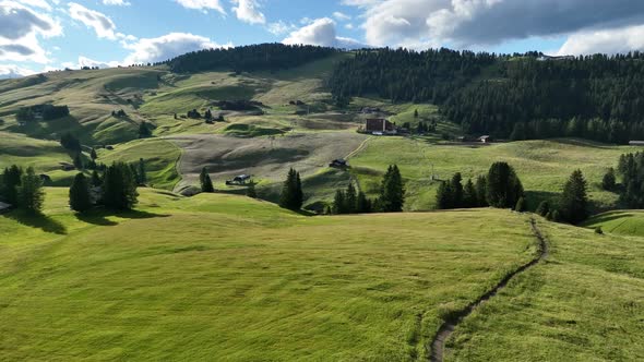 Evening on the Seiser Alm in the Dolomites mountains alt