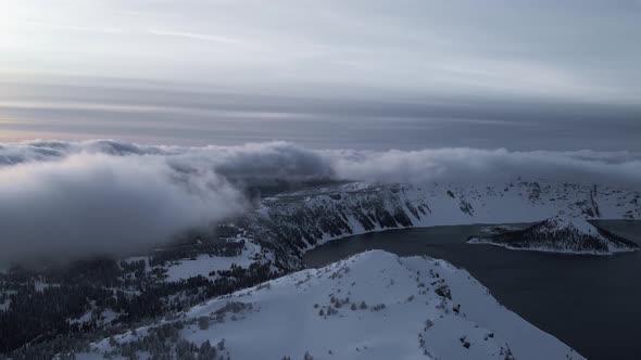 Aerial view of caldera Crater lake with Wizard Island in the middle, Oregon, USA alt