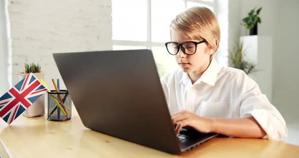 Young Boy Studying on Laptop