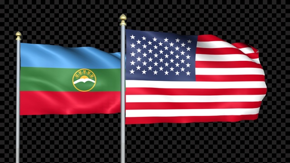 Karachay-Cherkessia And United States Two Countries Flags Waving alt
