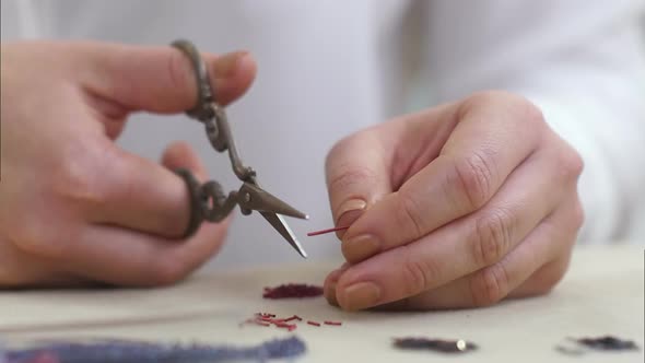 Woman Hands Cut the Red Wires on the Desk alt