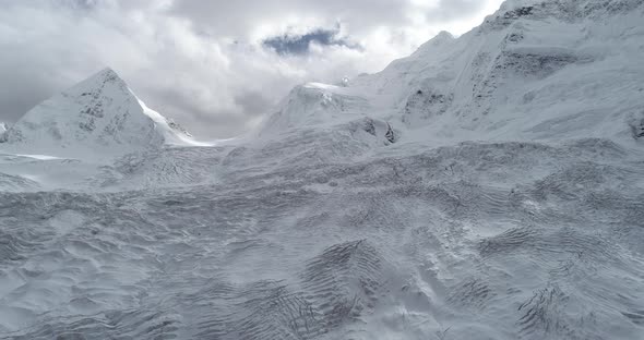 Aerial footage of drone flying over glacier lagoon in Tibet,China.Aerial footage alt
