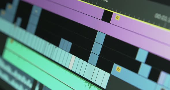 Closeup of a Monitor with a Video Editing Program Interface alt