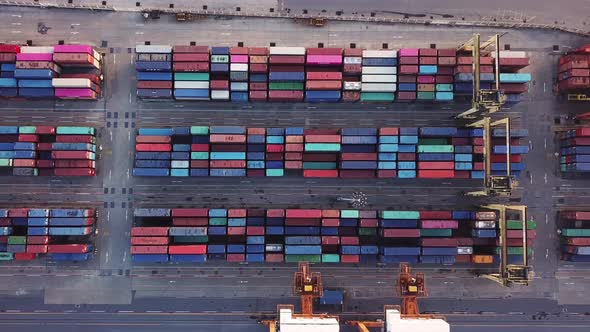 Aerial top view of container cargo ship in the export and import business and logistics alt