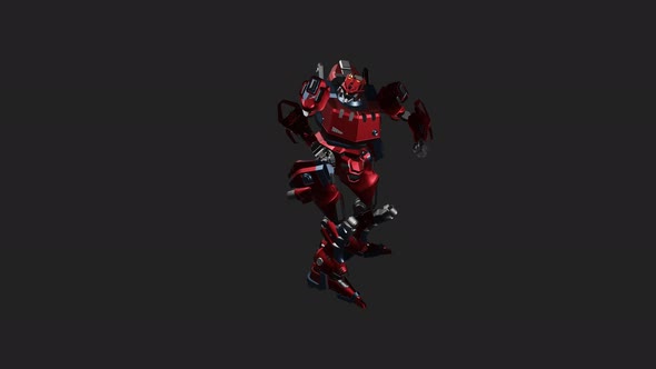 Red mecha in action with Look Over Shoulder style alt