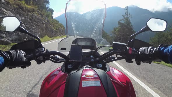 POV Biker Rides on Motorbike By Scenic Green Mountain Road Swiss Alp Moto Trip alt