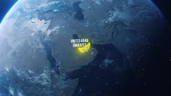 Earh Zoom In Space To United Arab Emirates Country Alpha Output