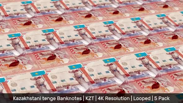 Kazakhstan Banknotes Money / Kazakhstani tenge / Currency ₸ / KZT / 5 Pack - 4K alt
