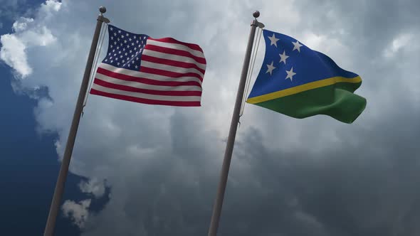 Waving Flags Of The United States And The Solomon Islands 4K alt