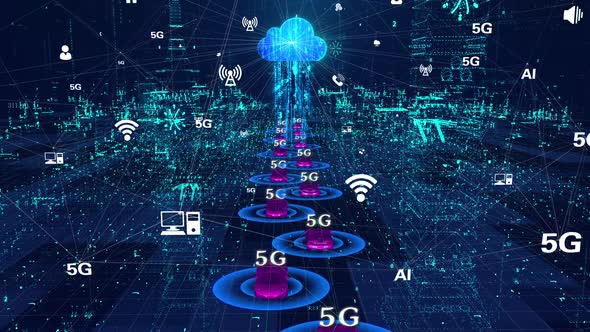 Futuristic Holographic 5g Network Internet Of Things Technology City