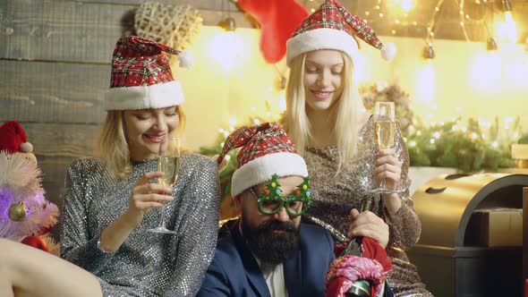 New Year Christmas Concept. Funny Group Celebration New Year. Christmas Party. alt