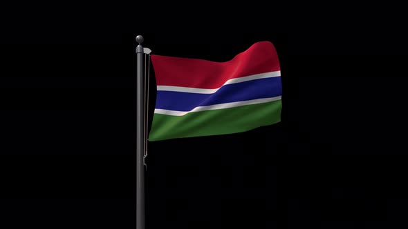 Gambia Flag On Flagpole With Alpha Channel 4K alt