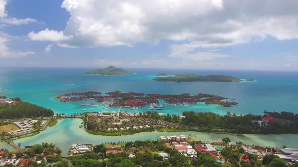 Amazing Aerial View of Mahe' Mountains and Eden Island Homes Seychelles alt