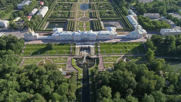Flight Over the Lower Park Peterhof, Russia alt