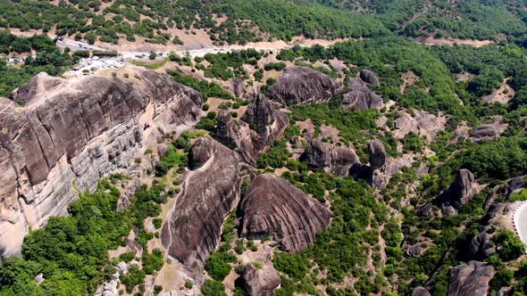 Aero. The Mountains Meteors in Greece. on the Tops of Marvelous Mountains Are Ancient Beautiful alt