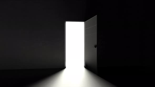 Door opens and a bright light flooding a dark room alt