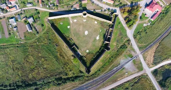 Panoramic aerial shot old castle