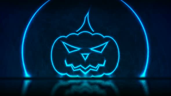 Blue Neon Halloween Pumpkin