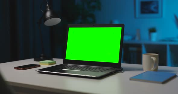Computer with Green Screen at Home