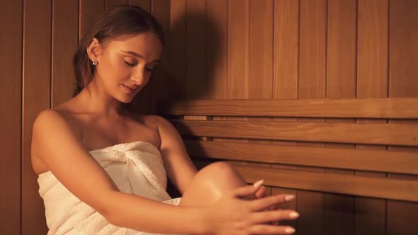 Woman Relaxing In Sauna By Daria Kozyreva Videohive