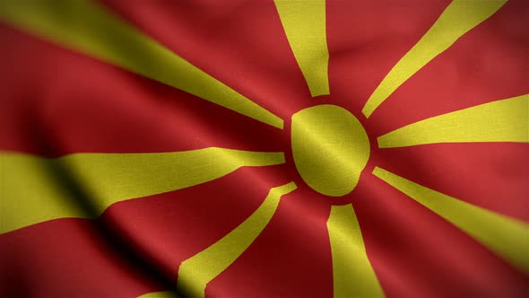 Macedonia Flag Closeup Blowing In Wind alt