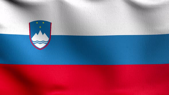 Seamless Loop 4K VDO. Slovenia national flag blowing in the wind isolated. alt
