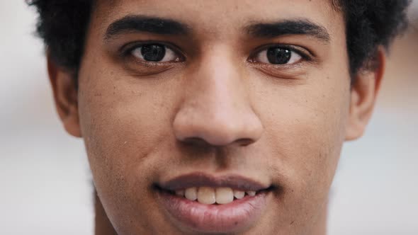 Extreme Close Up Young African Dominican Biracial Male Smiling Face Part alt