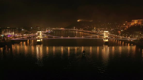 Night Aerial View Bridge Budapest City alt