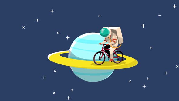 The astronaut is riding a bicycle over the moon