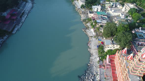 City of Rishikesh state of Uttarakhand in India seen from the sky alt